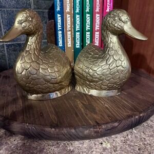 Vintage Brass Mallard Duck Bookends Pair Retro Home Decor w/ Patina‎